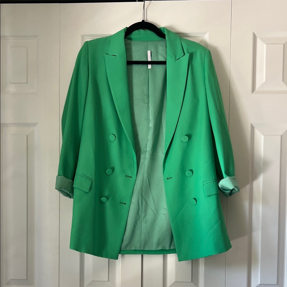 Vibrant Green Women's Double-Breasted Blazer